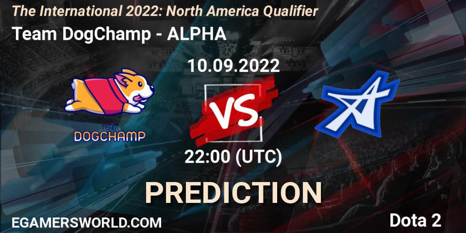 Team DogChamp vs ALPHA: Betting TIp, Match Prediction. 10.09.2022 at 22:34. Dota 2, The International 2022: North America Qualifier