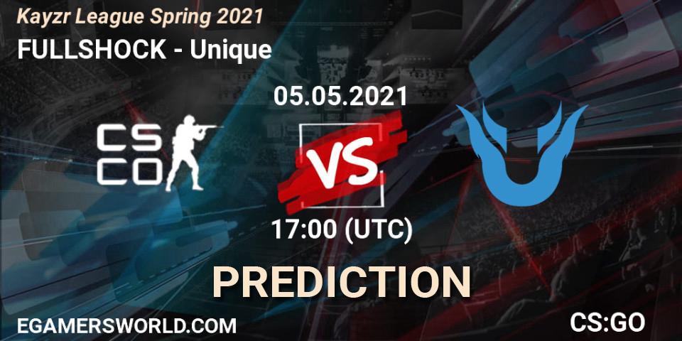 FULLSHOCK vs Unique: Betting TIp, Match Prediction. 05.05.2021 at 17:00. Counter-Strike (CS2), Kayzr League Spring 2021