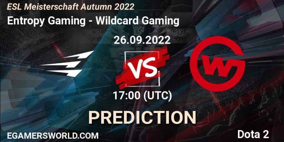 Entropy Gaming vs Wildcard Gaming: Betting TIp, Match Prediction. 26.09.2022 at 17:09. Dota 2, ESL Meisterschaft Autumn 2022