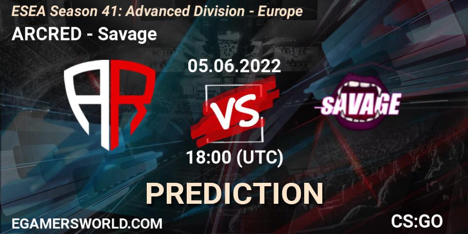ARCRED vs Savage: Betting TIp, Match Prediction. 05.06.2022 at 18:00. Counter-Strike (CS2), ESEA Season 41: Advanced Division - Europe