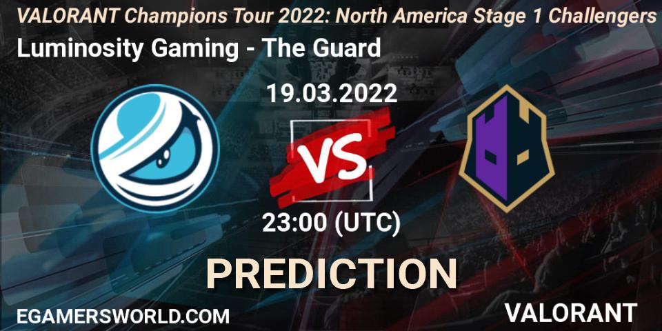 Luminosity Gaming vs The Guard: Betting TIp, Match Prediction. 19.03.2022 at 23:00. VALORANT, VCT 2022: North America Stage 1 Challengers