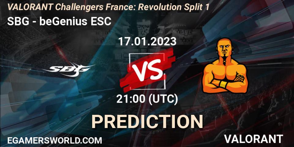SBG vs beGenius ESC: Betting TIp, Match Prediction. 17.01.2023 at 21:30. VALORANT, VALORANT Challengers 2023 France: Revolution Split 1