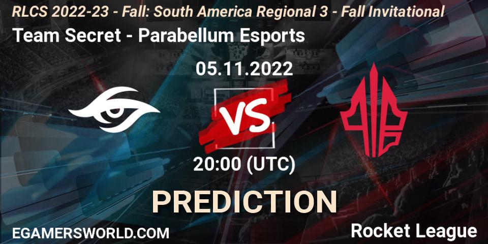 Team Secret vs Parabellum Esports: Betting TIp, Match Prediction. 05.11.2022 at 22:00. Rocket League, RLCS 2022-23 - Fall: South America Regional 3 - Fall Invitational