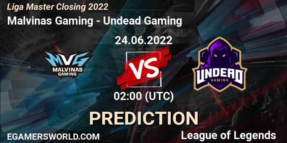 Malvinas Gaming vs Undead Gaming: Betting TIp, Match Prediction. 24.06.2022 at 02:00. LoL, Liga Master Closing 2022