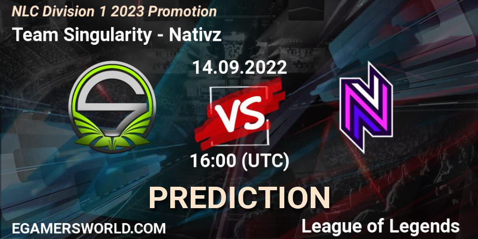 Team Singularity vs Nativz: Betting TIp, Match Prediction. 14.09.22. LoL, NLC Division 1 2023 Promotion