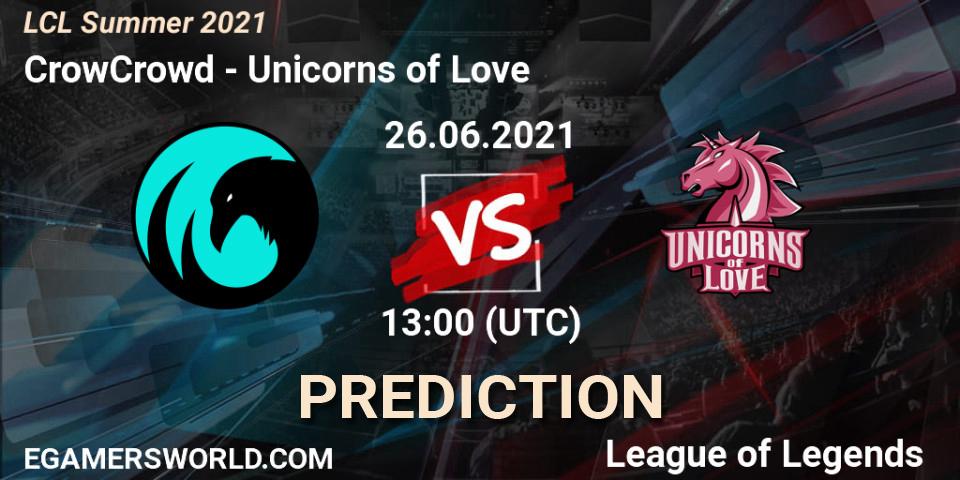 CrowCrowd vs Unicorns of Love: Betting TIp, Match Prediction. 26.06.21. LoL, LCL Summer 2021