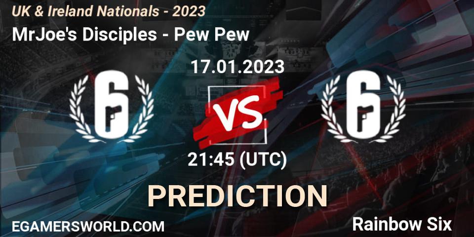 MrJoe's Disciples vs Pew Pew: Betting TIp, Match Prediction. 17.01.2023 at 21:45. Rainbow Six, UK & Ireland Nationals - 2023