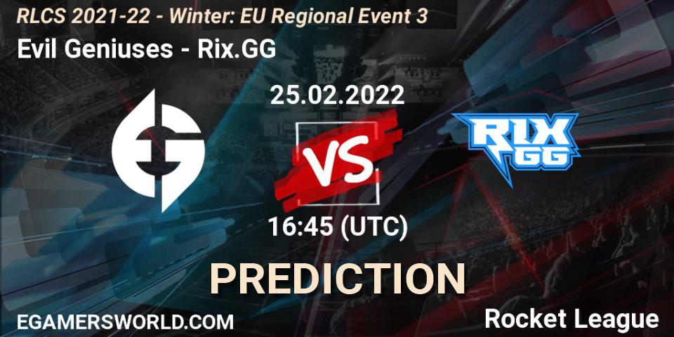 Evil Geniuses vs Rix.GG: Betting TIp, Match Prediction. 25.02.22. Rocket League, RLCS 2021-22 - Winter: EU Regional Event 3
