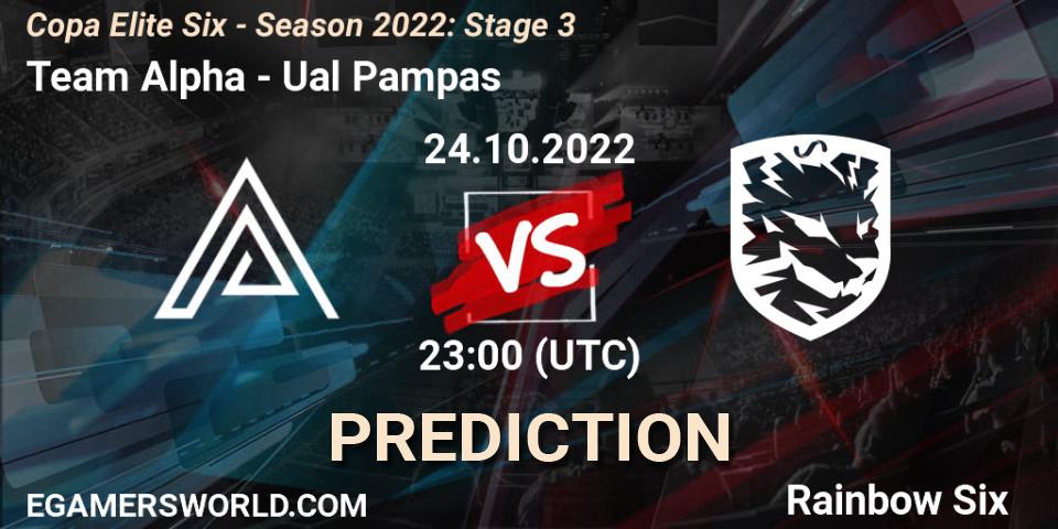 Team Alpha vs Ualá Pampas: Betting TIp, Match Prediction. 24.10.2022 at 23:00. Rainbow Six, Copa Elite Six - Season 2022: Stage 3
