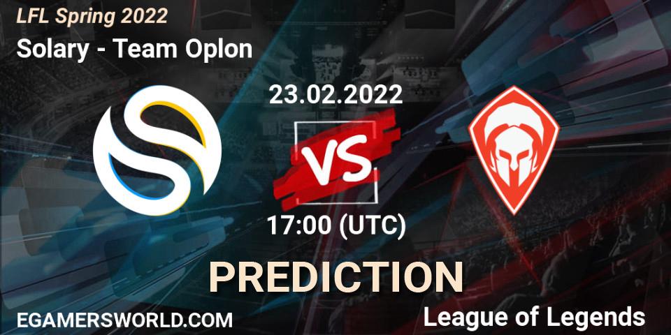 Solary vs Team Oplon: Betting TIp, Match Prediction. 23.02.2022 at 17:00. LoL, LFL Spring 2022