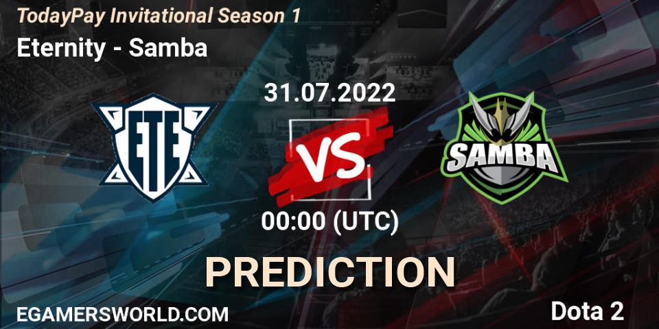 Eternity vs Samba: Betting TIp, Match Prediction. 31.07.2022 at 01:06. Dota 2, TodayPay Invitational Season 1