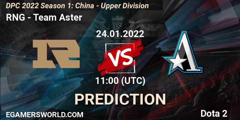 RNG vs Team Aster: Betting TIp, Match Prediction. 24.01.2022 at 10:56. Dota 2, DPC 2022 Season 1: China - Upper Division