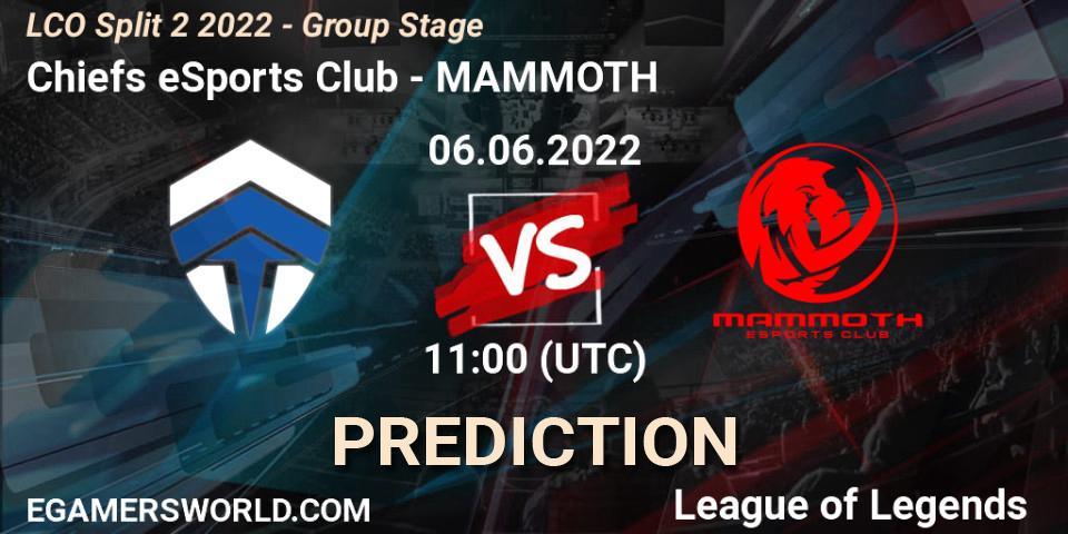 Chiefs eSports Club vs MAMMOTH: Betting TIp, Match Prediction. 06.06.2022 at 11:00. LoL, LCO Split 2 2022 - Group Stage