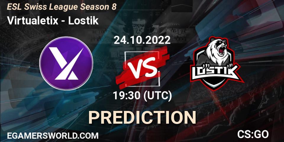 Virtualetix vs Lostik: Betting TIp, Match Prediction. 24.10.2022 at 19:30. Counter-Strike (CS2), ESL Swiss League Season 8