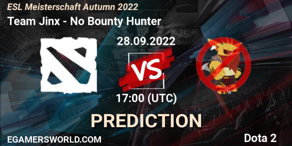 Team Jinx vs No Bounty Hunter: Betting TIp, Match Prediction. 28.09.2022 at 17:20. Dota 2, ESL Meisterschaft Autumn 2022