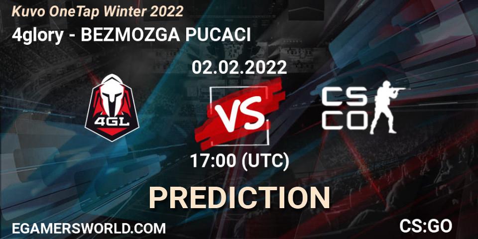 4glory vs BEZMOZGA PUCACI: Betting TIp, Match Prediction. 02.02.2022 at 17:00. Counter-Strike (CS2), Kuvo OneTap Winter 2022