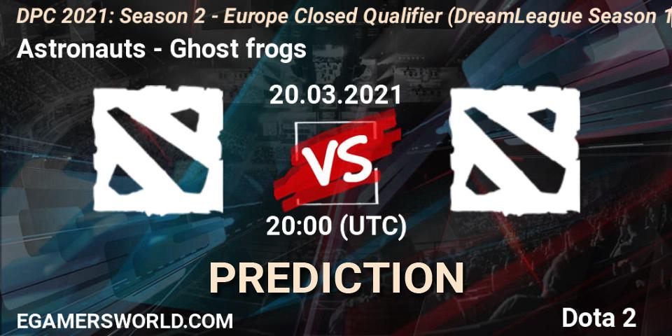 Astronauts vs Ghost frogs: Betting TIp, Match Prediction. 20.03.2021 at 20:00. Dota 2, DPC 2021: Season 2 - Europe Closed Qualifier (DreamLeague Season 15)