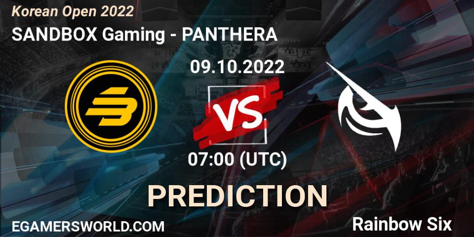 SANDBOX Gaming vs PANTHERA: Betting TIp, Match Prediction. 09.10.2022 at 07:00. Rainbow Six, Korean Open 2022