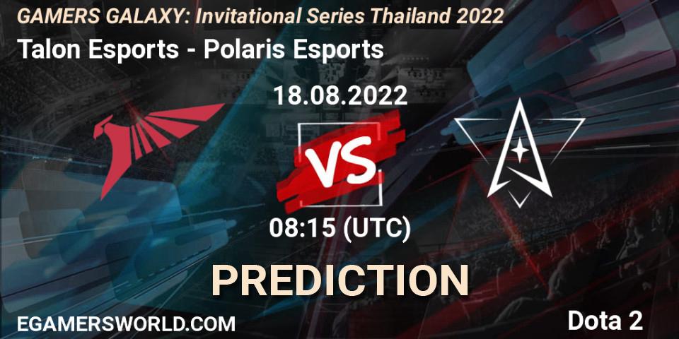 Talon Esports vs Polaris Esports: Betting TIp, Match Prediction. 18.08.2022 at 07:55. Dota 2, GAMERS GALAXY: Invitational Series Thailand 2022