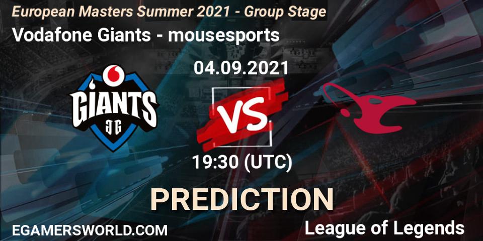 Vodafone Giants vs mousesports: Betting TIp, Match Prediction. 04.09.2021 at 19:30. LoL, European Masters Summer 2021 - Group Stage