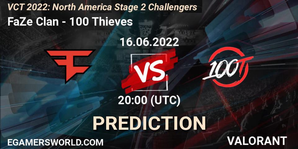 FaZe Clan vs 100 Thieves: Betting TIp, Match Prediction. 16.06.2022 at 20:20. VALORANT, VCT 2022: North America Stage 2 Challengers