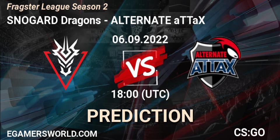 SNOGARD Dragons vs ALTERNATE aTTaX: Betting TIp, Match Prediction. 21.09.2022 at 17:00. Counter-Strike (CS2), Fragster League Season 2
