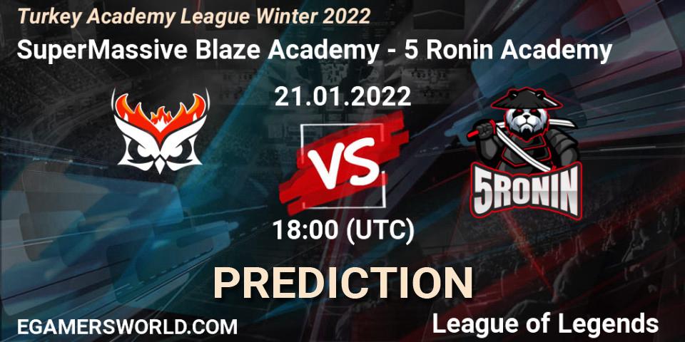 SuperMassive Blaze Academy vs 5 Ronin Academy: Betting TIp, Match Prediction. 21.01.2022 at 18:00. LoL, Turkey Academy League Winter 2022