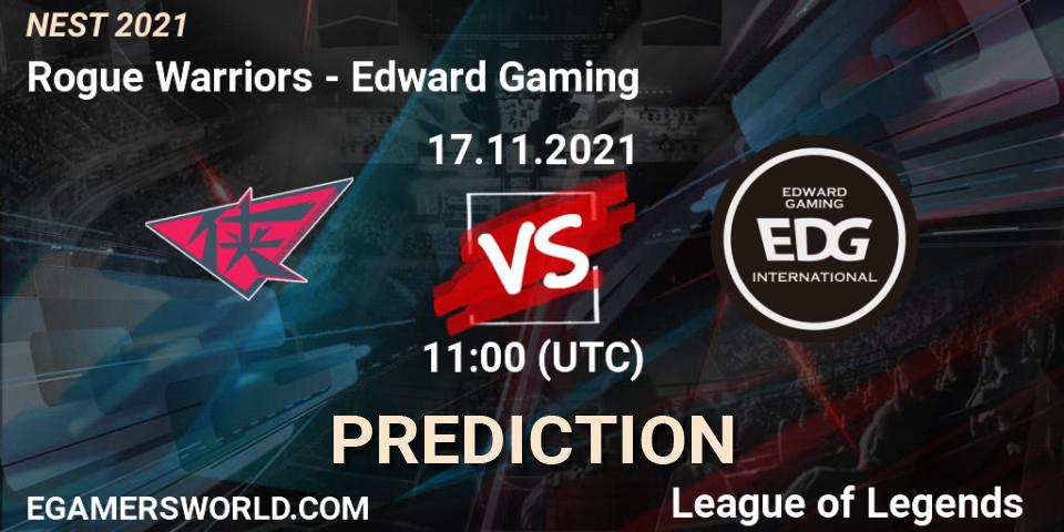 Edward Gaming vs Rogue Warriors: Betting TIp, Match Prediction. 17.11.2021 at 11:10. LoL, NEST 2021