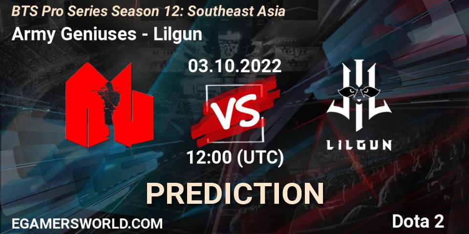 Army Geniuses vs Lilgun: Betting TIp, Match Prediction. 03.10.22. Dota 2, BTS Pro Series Season 12: Southeast Asia