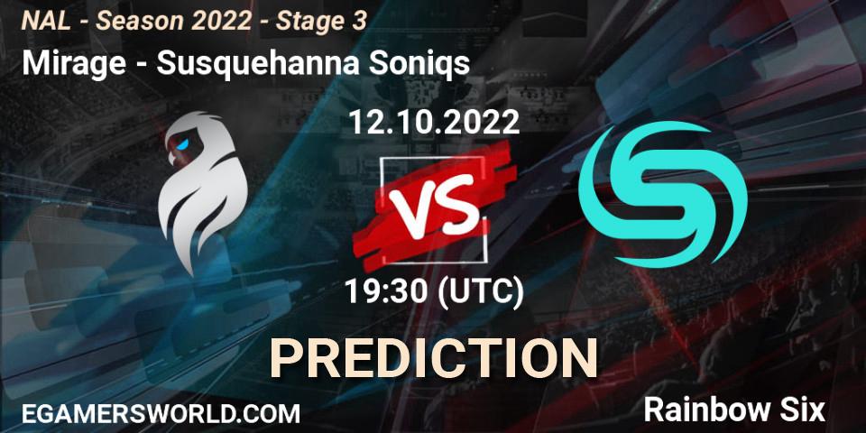 Mirage vs Susquehanna Soniqs: Betting TIp, Match Prediction. 12.10.2022 at 19:30. Rainbow Six, NAL - Season 2022 - Stage 3