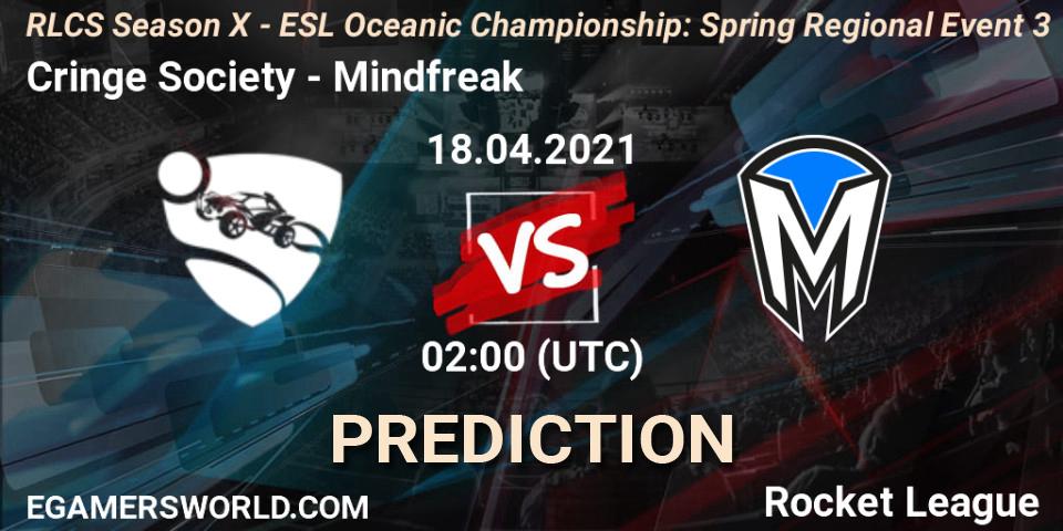 Cringe Society vs Mindfreak: Betting TIp, Match Prediction. 18.04.2021 at 02:00. Rocket League, RLCS Season X - ESL Oceanic Championship: Spring Regional Event 3