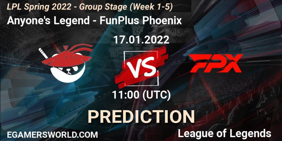 Anyone's Legend vs FunPlus Phoenix: Betting TIp, Match Prediction. 17.01.22. LoL, LPL Spring 2022 - Group Stage (Week 1-5)
