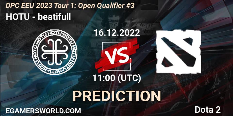 HOTU vs beatifull: Betting TIp, Match Prediction. 16.12.2022 at 11:00. Dota 2, DPC EEU 2023 Tour 1: Open Qualifier #3