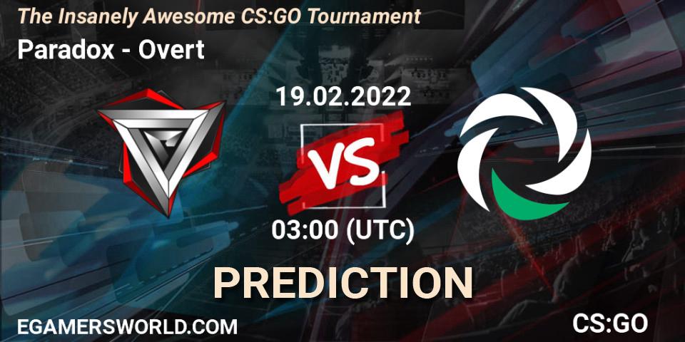 Paradox vs Overt: Betting TIp, Match Prediction. 19.02.22. CS2 (CS:GO), The Insanely Awesome CS:GO Tournament