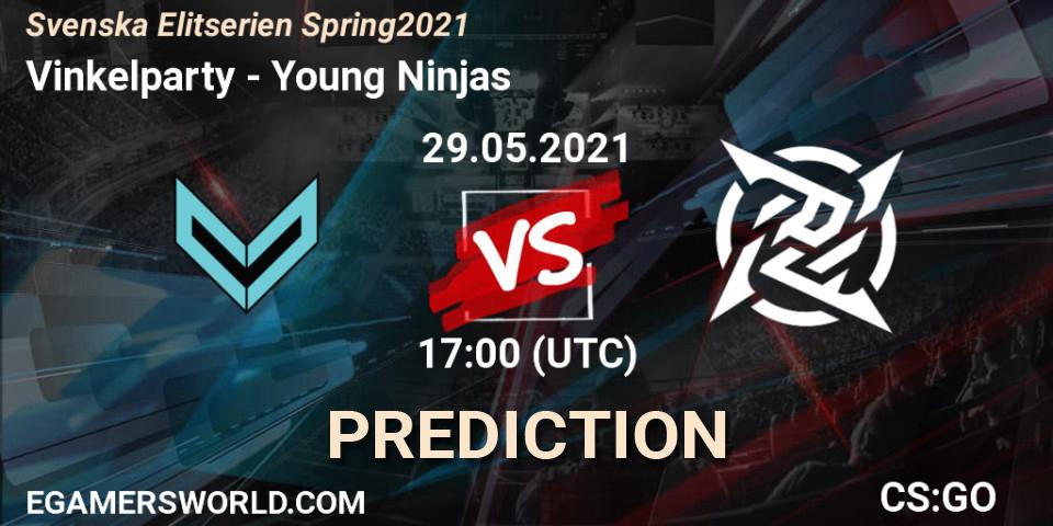 Vinkelparty vs Young Ninjas: Betting TIp, Match Prediction. 29.05.2021 at 19:20. Counter-Strike (CS2), Svenska Elitserien Spring 2021