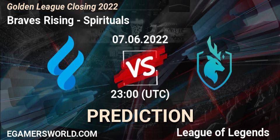 Braves Rising vs Spirituals: Betting TIp, Match Prediction. 07.06.2022 at 23:00. LoL, Golden League Closing 2022