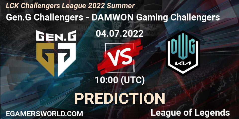 Gen.G Challengers vs DAMWON Gaming Challengers: Betting TIp, Match Prediction. 04.07.2022 at 10:00. LoL, LCK Challengers League 2022 Summer