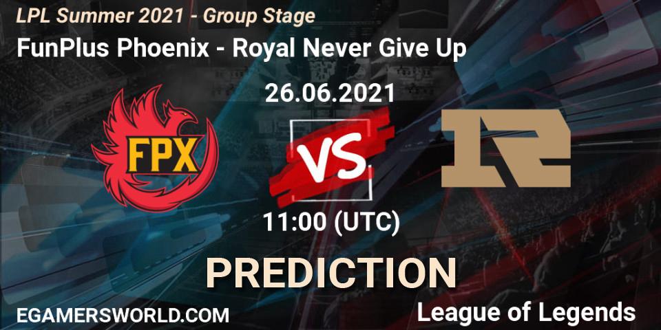 FunPlus Phoenix vs Royal Never Give Up: Betting TIp, Match Prediction. 26.06.21. LoL, LPL Summer 2021 - Group Stage