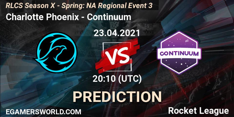 Charlotte Phoenix vs Continuum: Betting TIp, Match Prediction. 23.04.2021 at 20:50. Rocket League, RLCS Season X - Spring: NA Regional Event 3