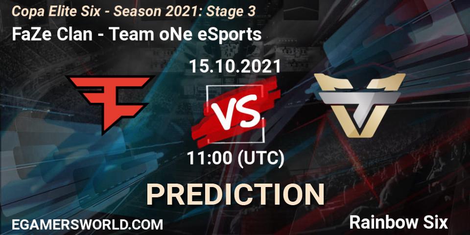 FaZe Clan vs Team oNe eSports: Betting TIp, Match Prediction. 14.10.2021 at 16:00. Rainbow Six, Copa Elite Six - Season 2021: Stage 3
