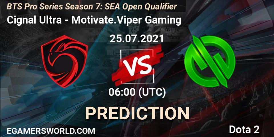 Cignal Ultra vs Motivate.Viper Gaming: Betting TIp, Match Prediction. 25.07.21. Dota 2, BTS Pro Series Season 7: SEA Open Qualifier