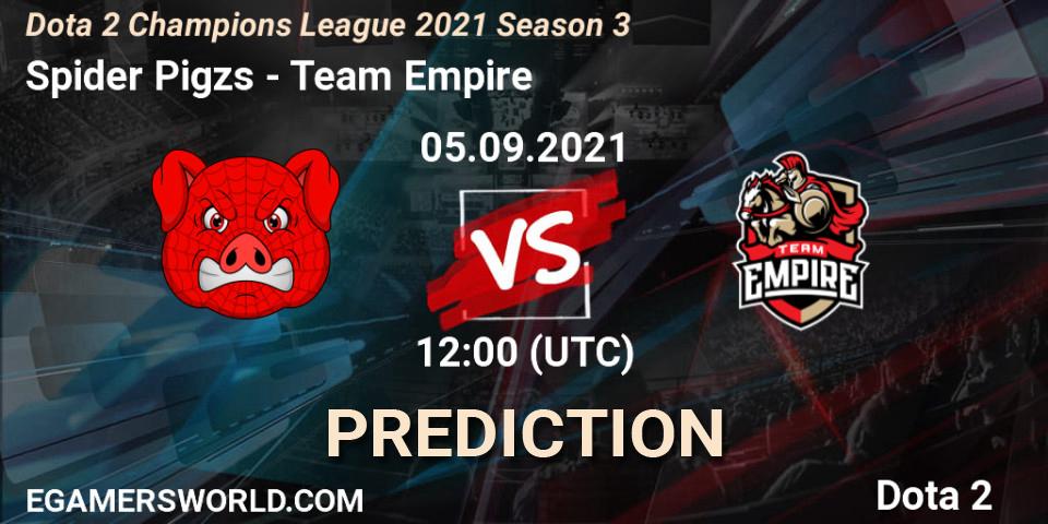 Spider Pigzs vs Team Empire: Betting TIp, Match Prediction. 05.09.2021 at 12:00. Dota 2, Dota 2 Champions League 2021 Season 3