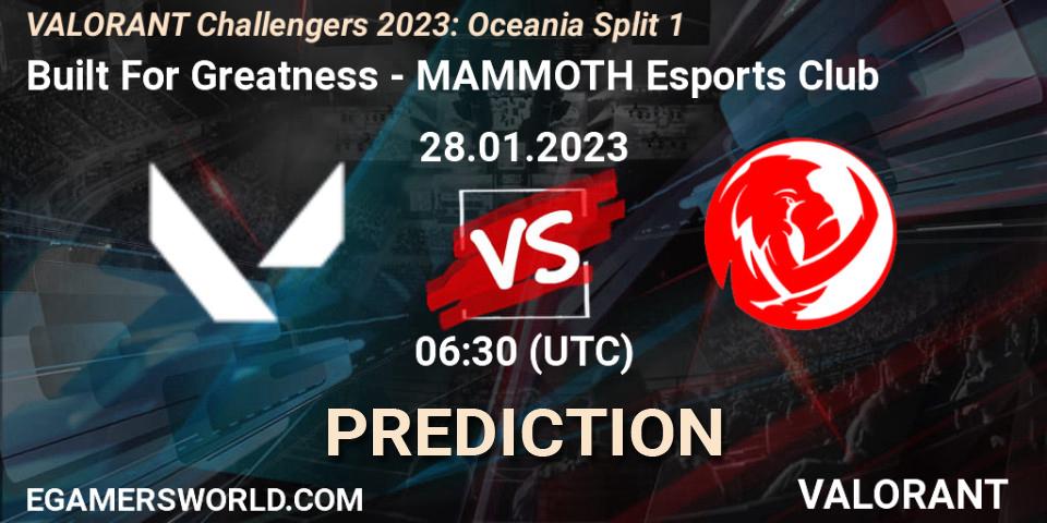 Built For Greatness vs MAMMOTH Esports Club: Betting TIp, Match Prediction. 28.01.23. VALORANT, VALORANT Challengers 2023: Oceania Split 1