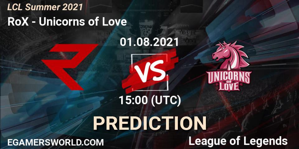 RoX vs Unicorns of Love: Betting TIp, Match Prediction. 01.08.21. LoL, LCL Summer 2021
