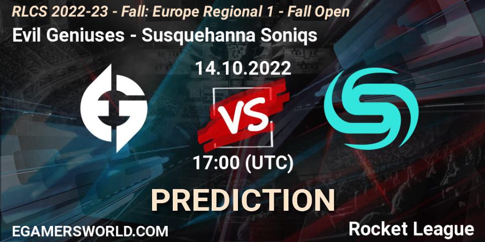 Evil Geniuses vs Susquehanna Soniqs: Betting TIp, Match Prediction. 14.10.22. Rocket League, RLCS 2022-23 - Fall: Europe Regional 1 - Fall Open