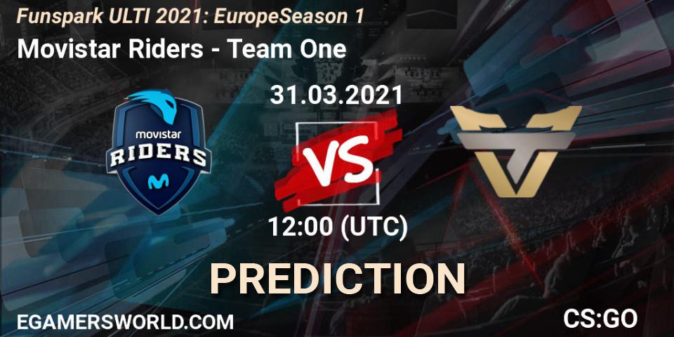 Movistar Riders vs Team One: Betting TIp, Match Prediction. 31.03.2021 at 12:00. Counter-Strike (CS2), Funspark ULTI 2021: Europe Season 1