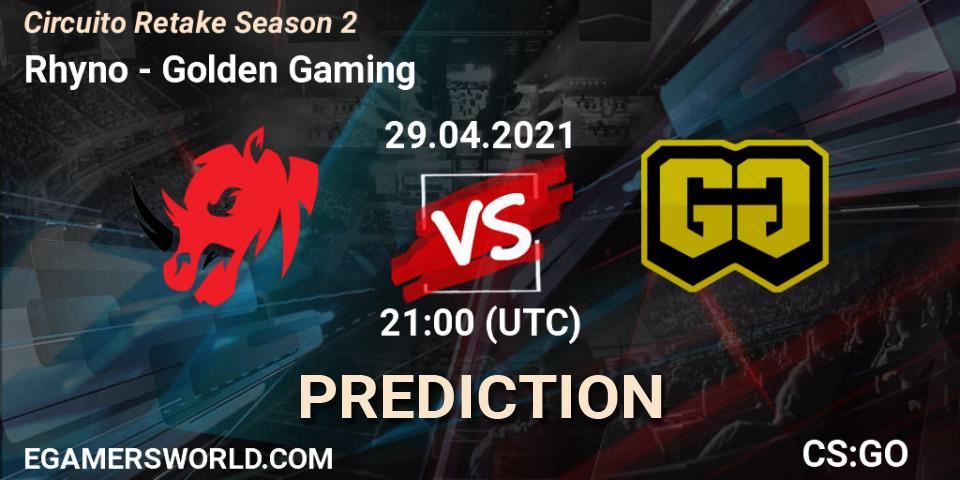 Rhyno vs Golden Gaming: Betting TIp, Match Prediction. 29.04.2021 at 21:00. Counter-Strike (CS2), Circuito Retake Season 2
