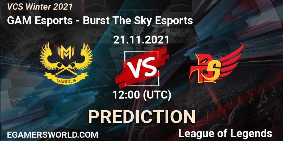 GAM Esports vs Burst The Sky Esports: Betting TIp, Match Prediction. 21.11.2021 at 12:00. LoL, VCS Winter 2021