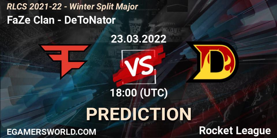 FaZe Clan vs DeToNator: Betting TIp, Match Prediction. 23.03.2022 at 18:00. Rocket League, RLCS 2021-22 - Winter Split Major