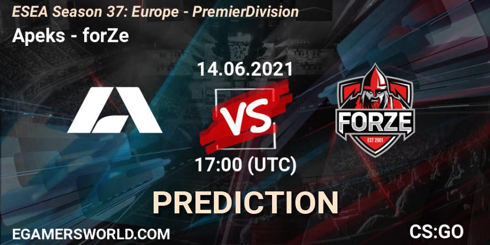 Apeks vs forZe: Betting TIp, Match Prediction. 14.06.21. CS2 (CS:GO), ESEA Season 37: Europe - Premier Division